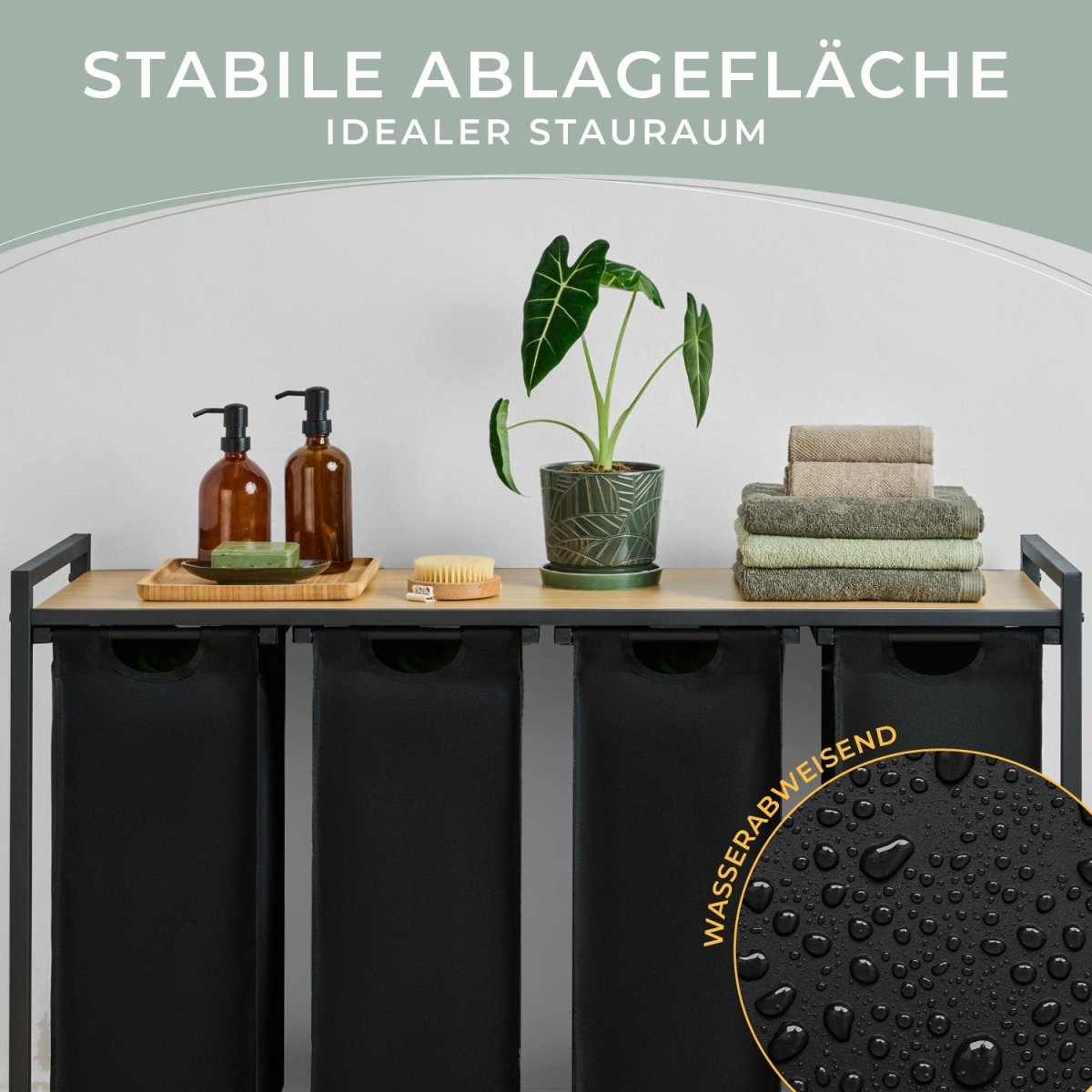 WÄSCHEKORB mit Metall - Rahme - Ablage & Beinen + 4 Verschiedenen Designs -