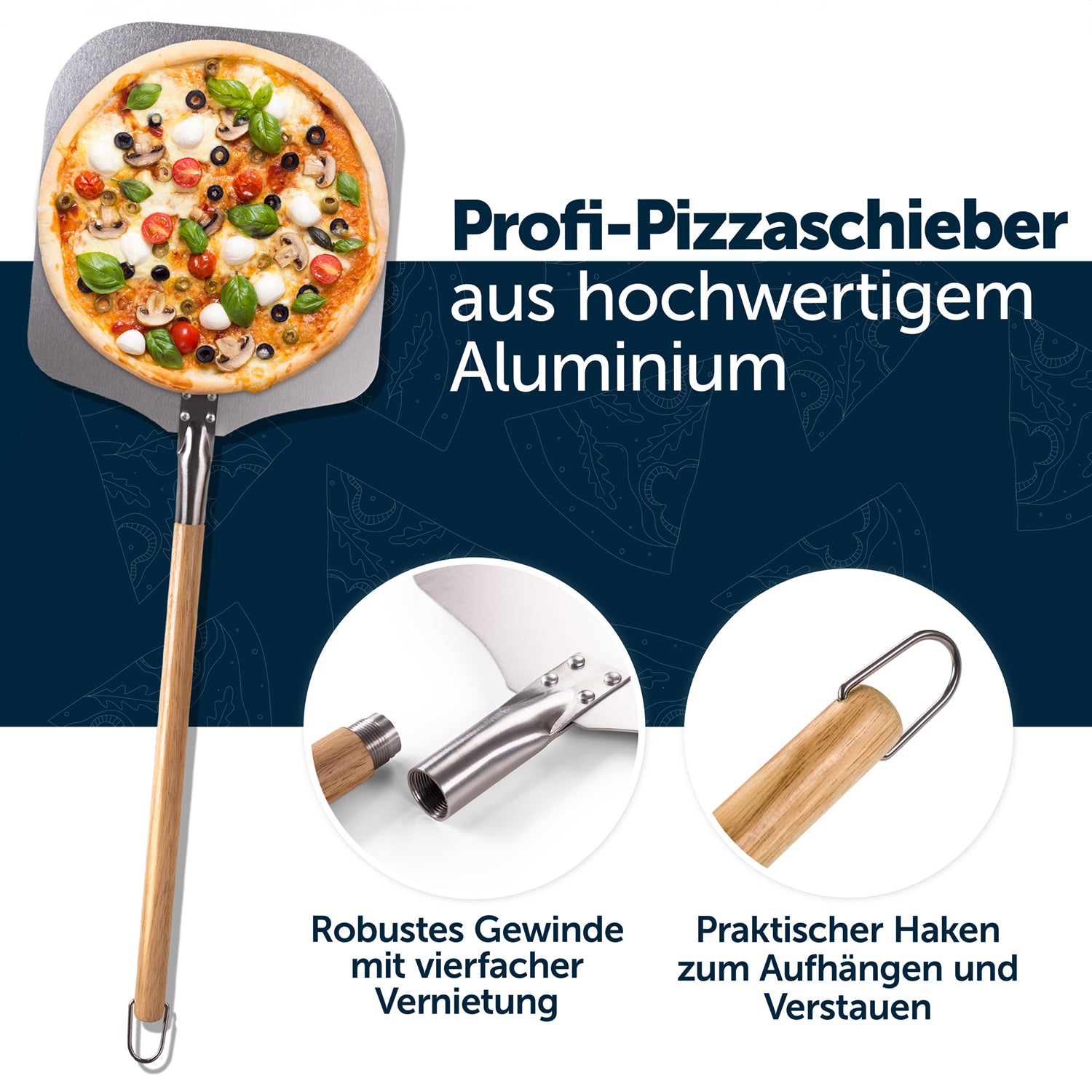 PIZZASCHIEBER aus Aluminium mit abnehmbaren Griff