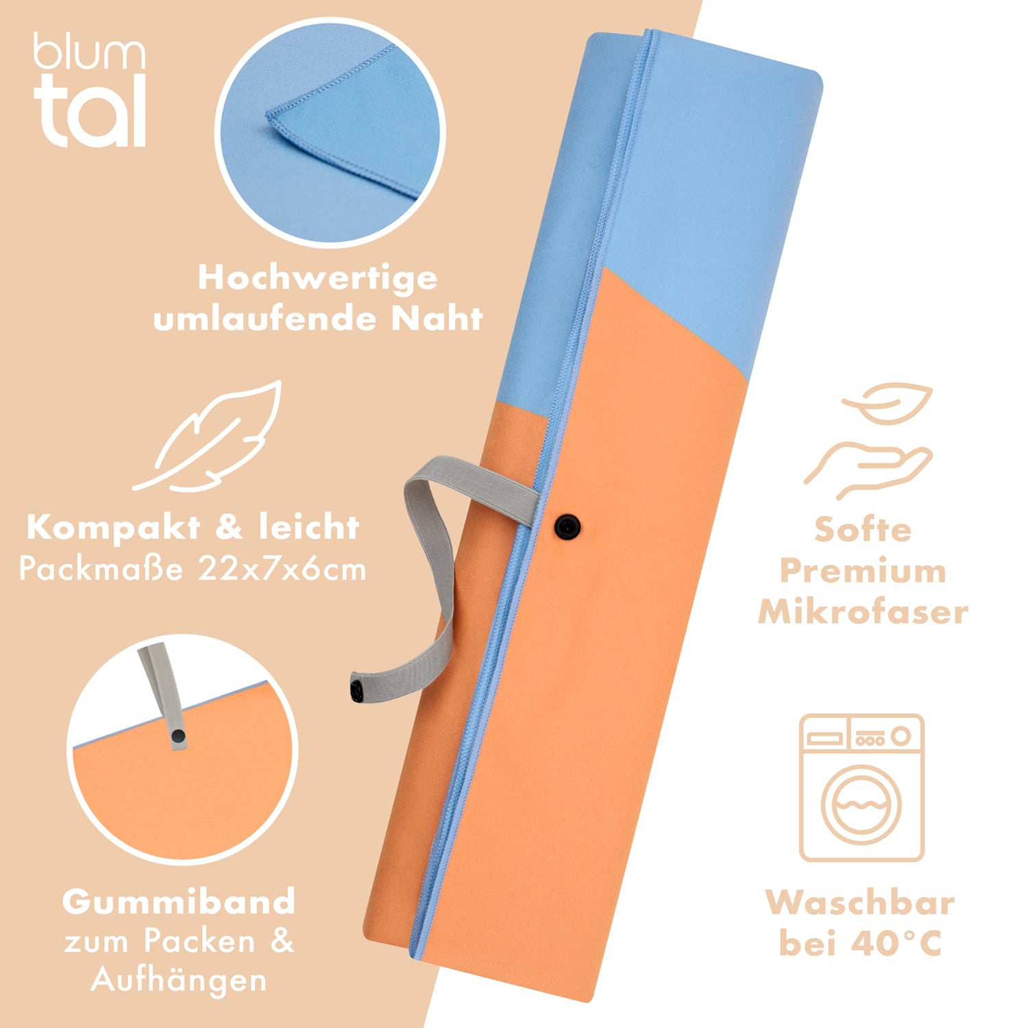 STRANDHANDTUCH aus Mikrofaser - 90x180cm kompakt und schnelltrocknend