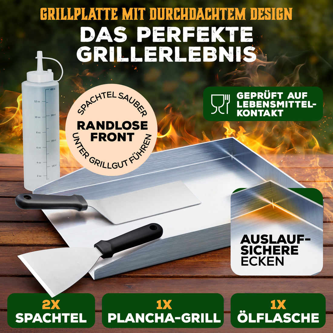 PLANCHA GRILLPLATTE TORSTEN SET - inkl. Spachtel &amp; Ölflasche