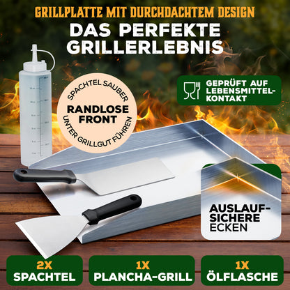 PLANCHA GRILLPLATTE TORSTEN im Set - inkl. Spachtel &amp; Ölflasche