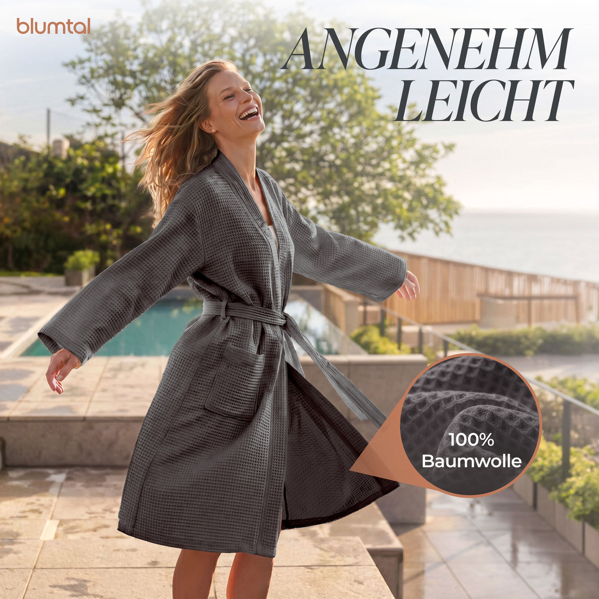BADEMANTEL Waffle-Piqué Unisex - ultra saugstark &amp; Oeko-Tex zertifiziert