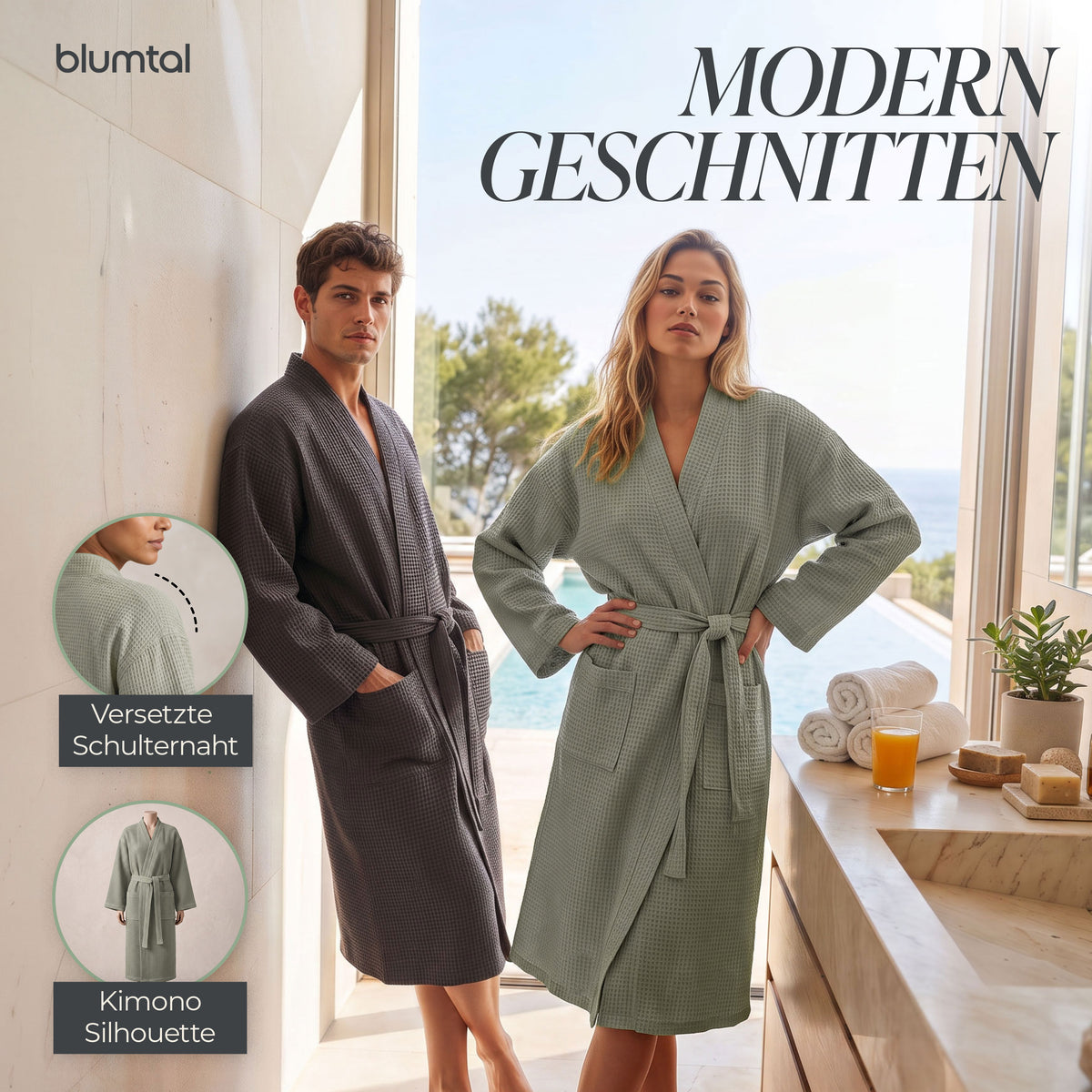 BADEMANTEL Waffle-Piqué Unisex - ultra saugstark &amp; Oeko-Tex zertifiziert
