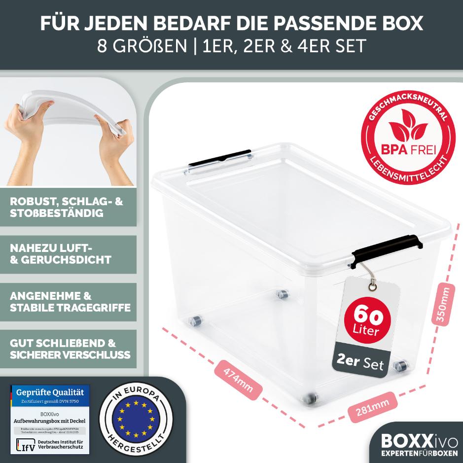 BOXXivo AUFBEWAHRUNGSBOXEN OLLE mit Deckel - Stapelbar & Robust
