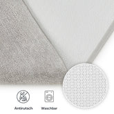 Detail des Badezimmerteppichs mit Text Waschbar.