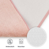 Detail des Badezimmerteppichs mit Text Waschbar.