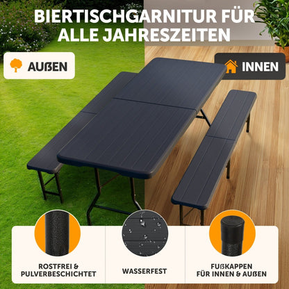 BIERZELTGARNITUR 3er Set - Klappbar für 8 Personen - 2X Bierbank + 1x Biertisch - 