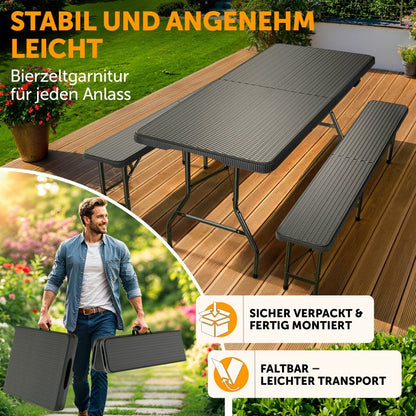 BIERZELTGARNITUR 3er Set - Klappbar für 8 Personen - 2X Bierbank + 1x Biertisch - 