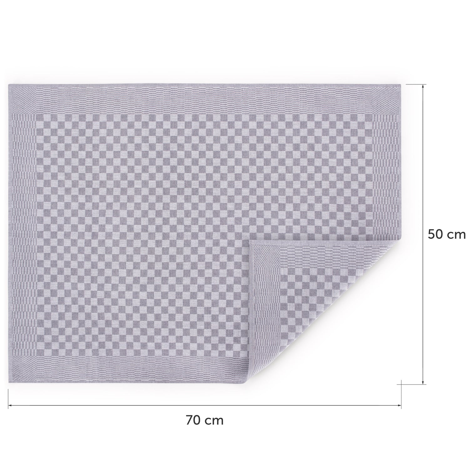 Geschirrtuch aufgefaltet mit Größenangaben