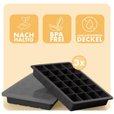 EISWÜRFELFORMEN SILIKON mit Deckel - 3er Set - 