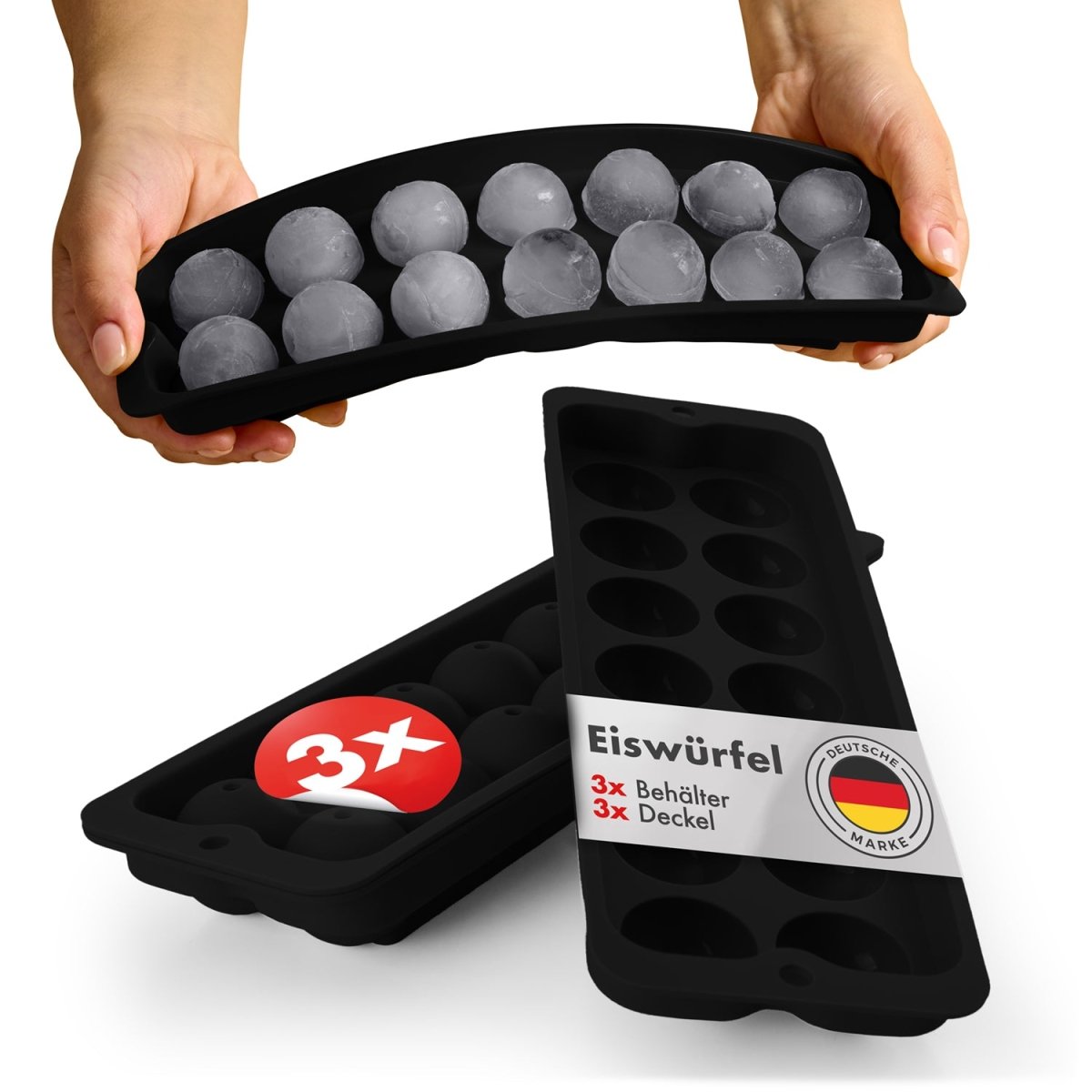 EISWÜRFELFORMEN SILIKON mit Deckel - 3er Set - 