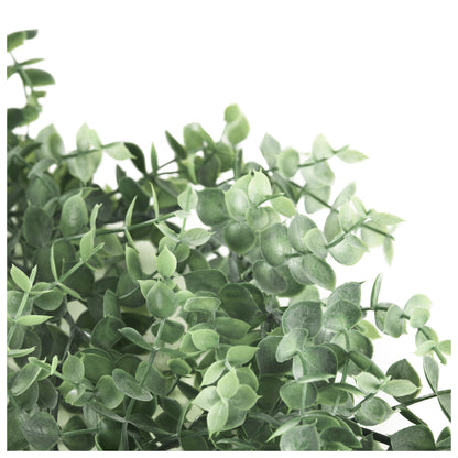 Dichtes Büschel kleiner grau-grüner Kunstpflanzenblätter auf weißem Hintergrund.