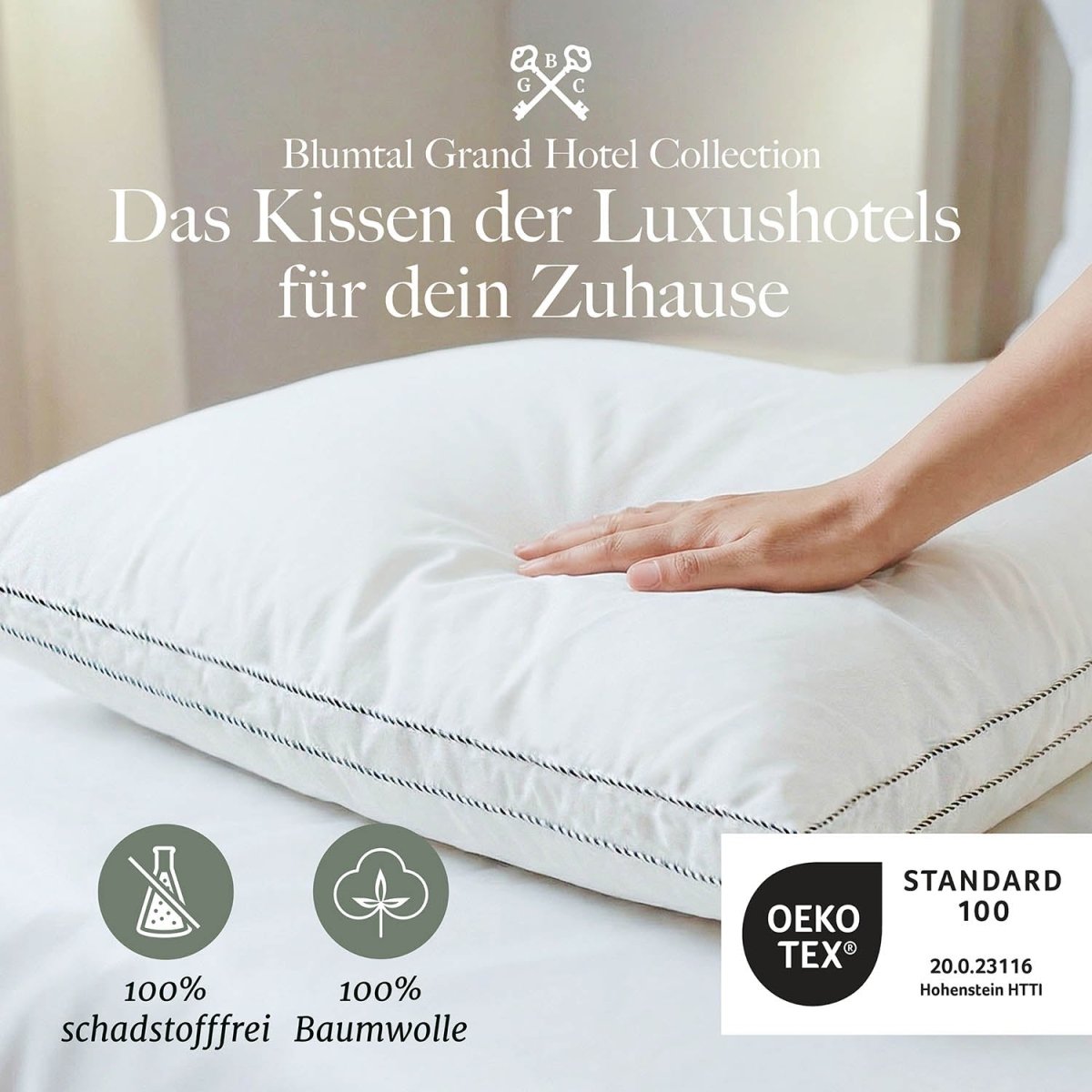 FEDERKISSEN LILLABO mit 3 - Kammer - Füllung + Bezug 100% Baumwolle - 