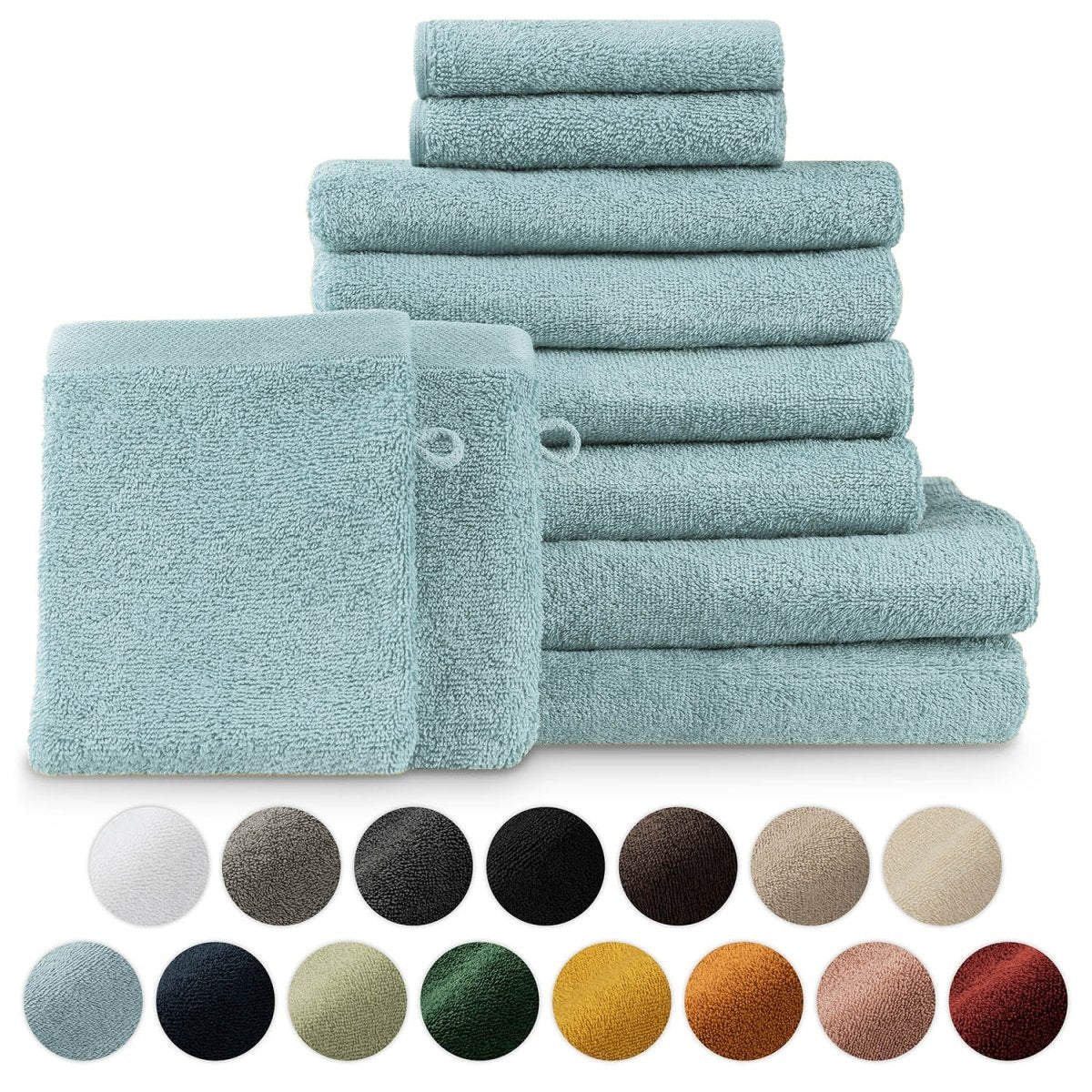 FROTTEE - HANDTUCH Set – 10 - teilig (2 Badetücher, 4 Handtücher, 2 Gästehandtücher, 2 Waschlappen) - 