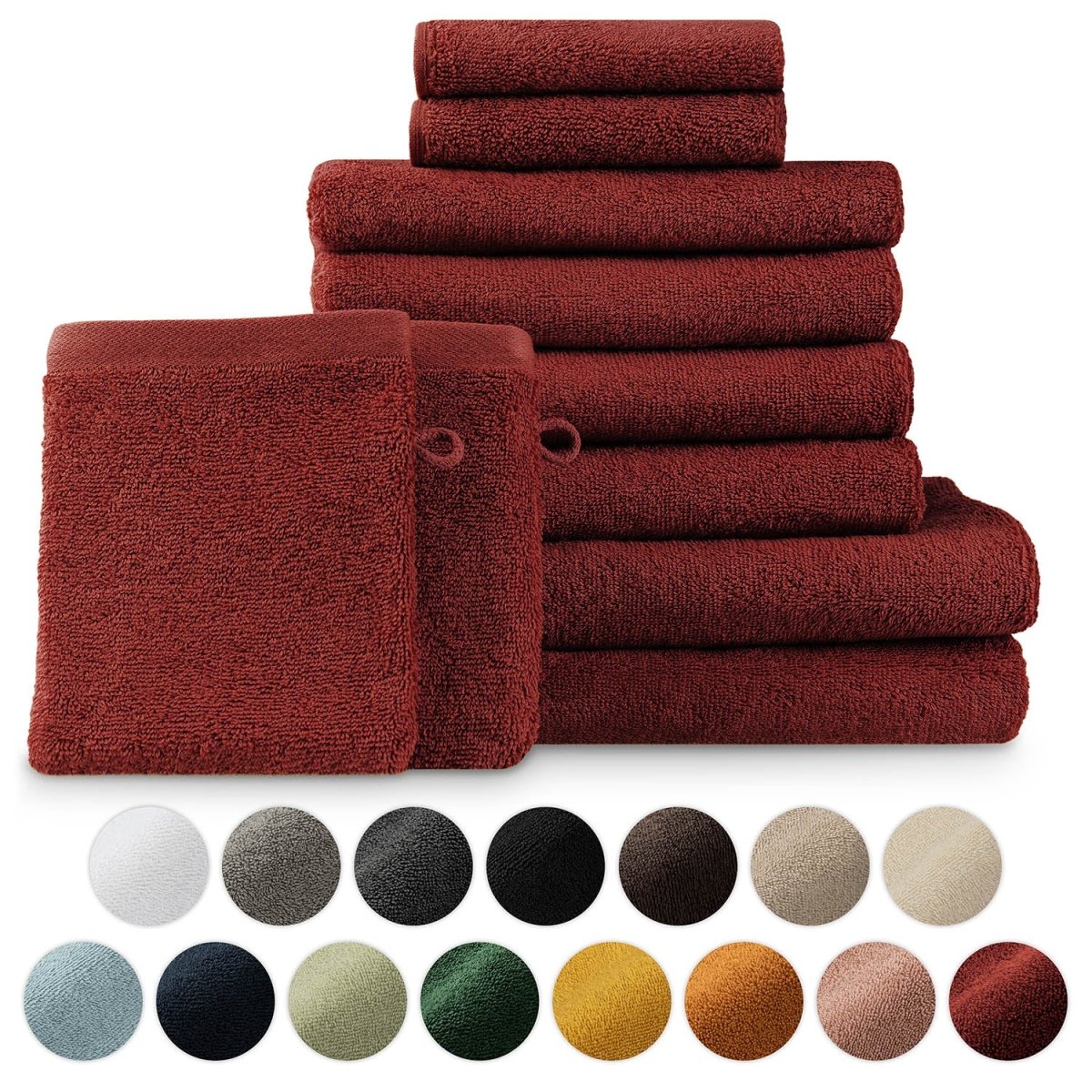 FROTTEE - HANDTUCH Set – 10 - teilig (2 Badetücher, 4 Handtücher, 2 Gästehandtücher, 2 Waschlappen) - 