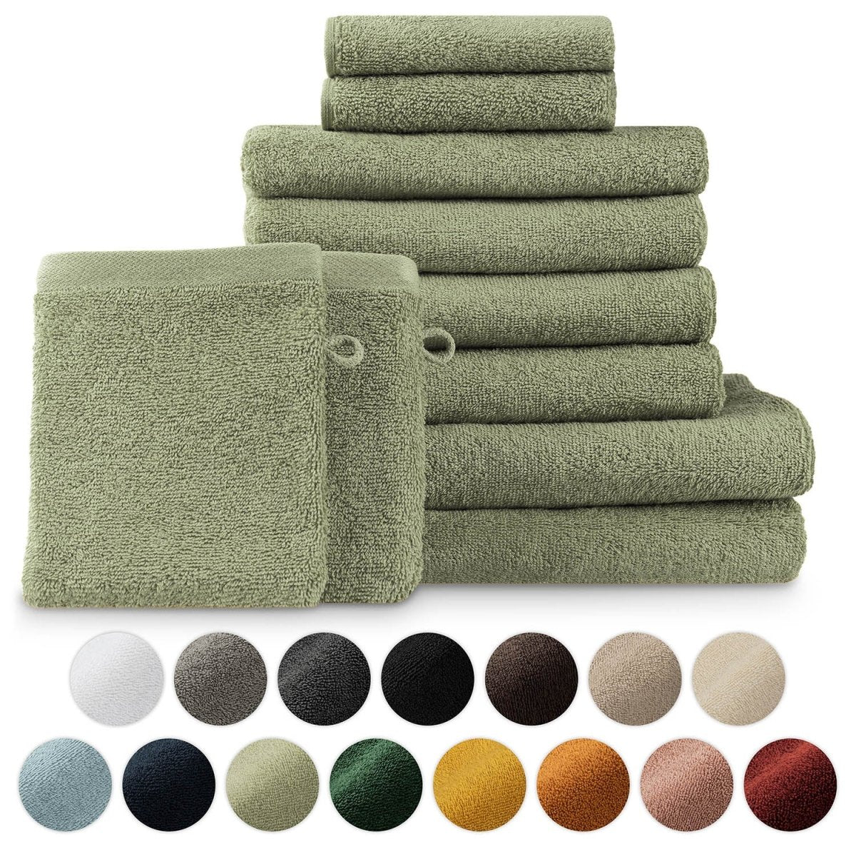 FROTTEE - HANDTUCH Set – 10 - teilig (2 Badetücher, 4 Handtücher, 2 Gästehandtücher, 2 Waschlappen) - 