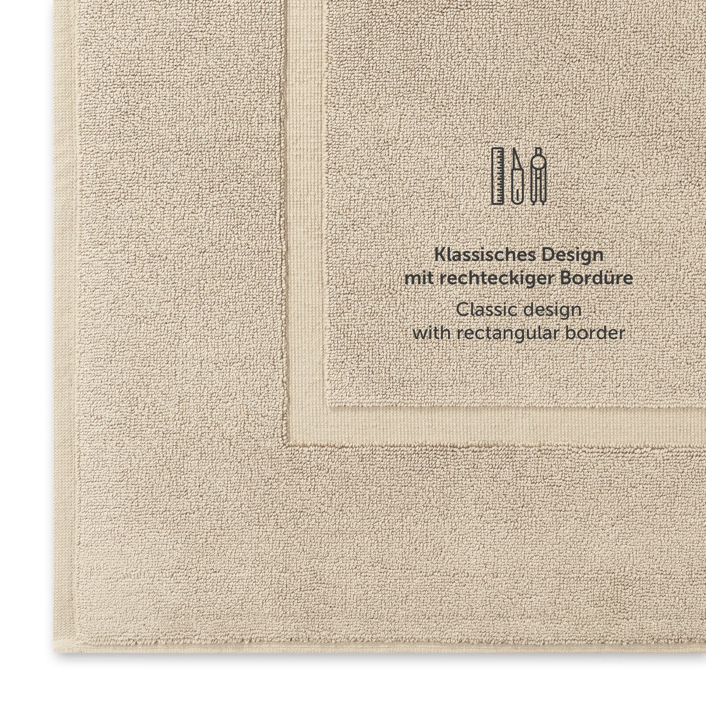 Beige Handtuch mit klassischem Design und Bordürendetail.