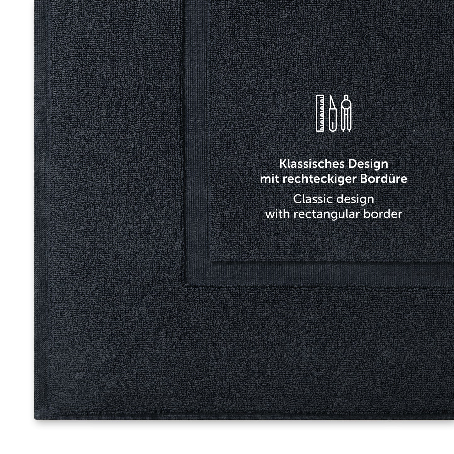 Dunkelblaues Handtuch mit klassischem Design und Bordürendetail.
