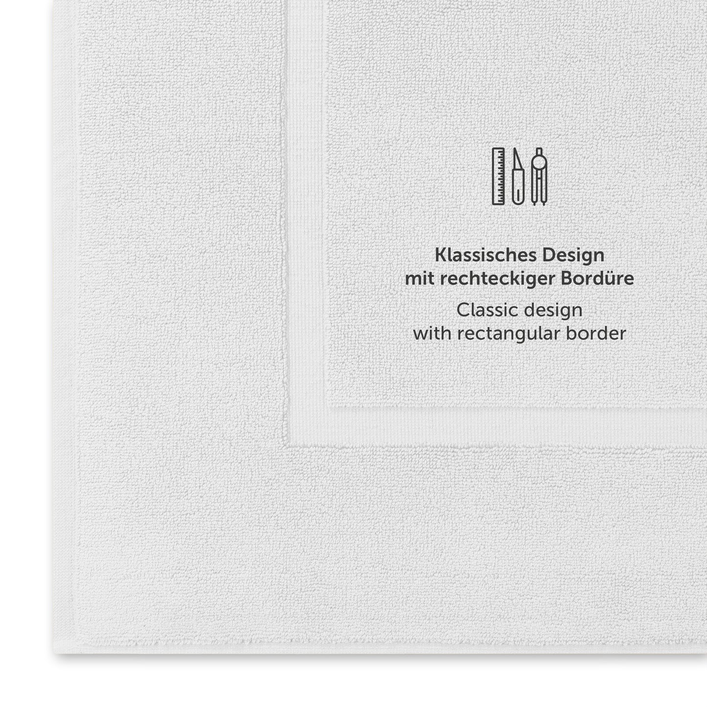 Weisses Handtuch mit klassischem Design und Bordürendetail.