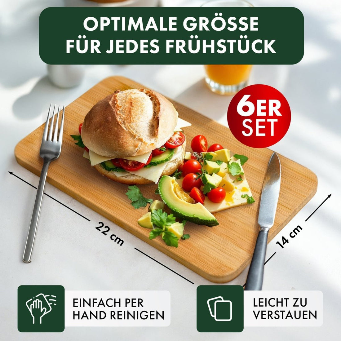 Frühstücksbrettchen 6er Set aus Bambus - 