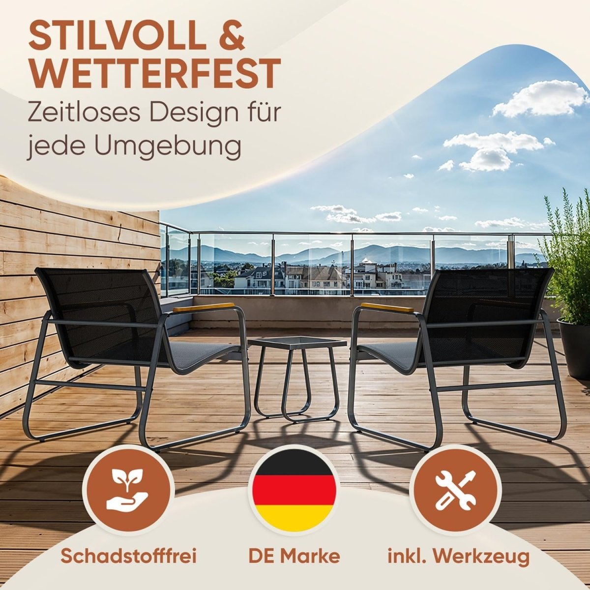 Anthrazit GARTENMÖBEL Groenadal Sessel und Tisch Set-