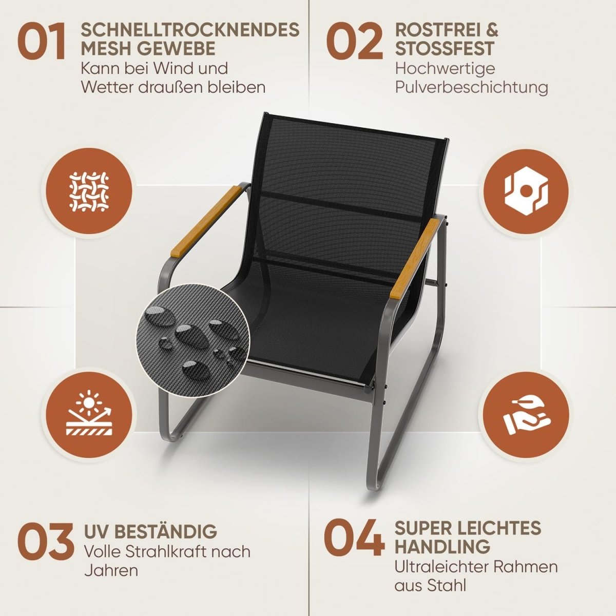 Anthrazit GARTENMÖBEL Groenadal Sessel und Tisch Set-