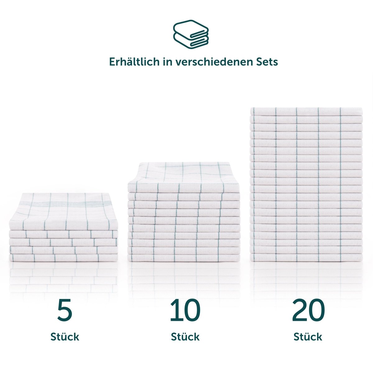 Verschiedene Sets von Geschirrtüchern gestapelt.