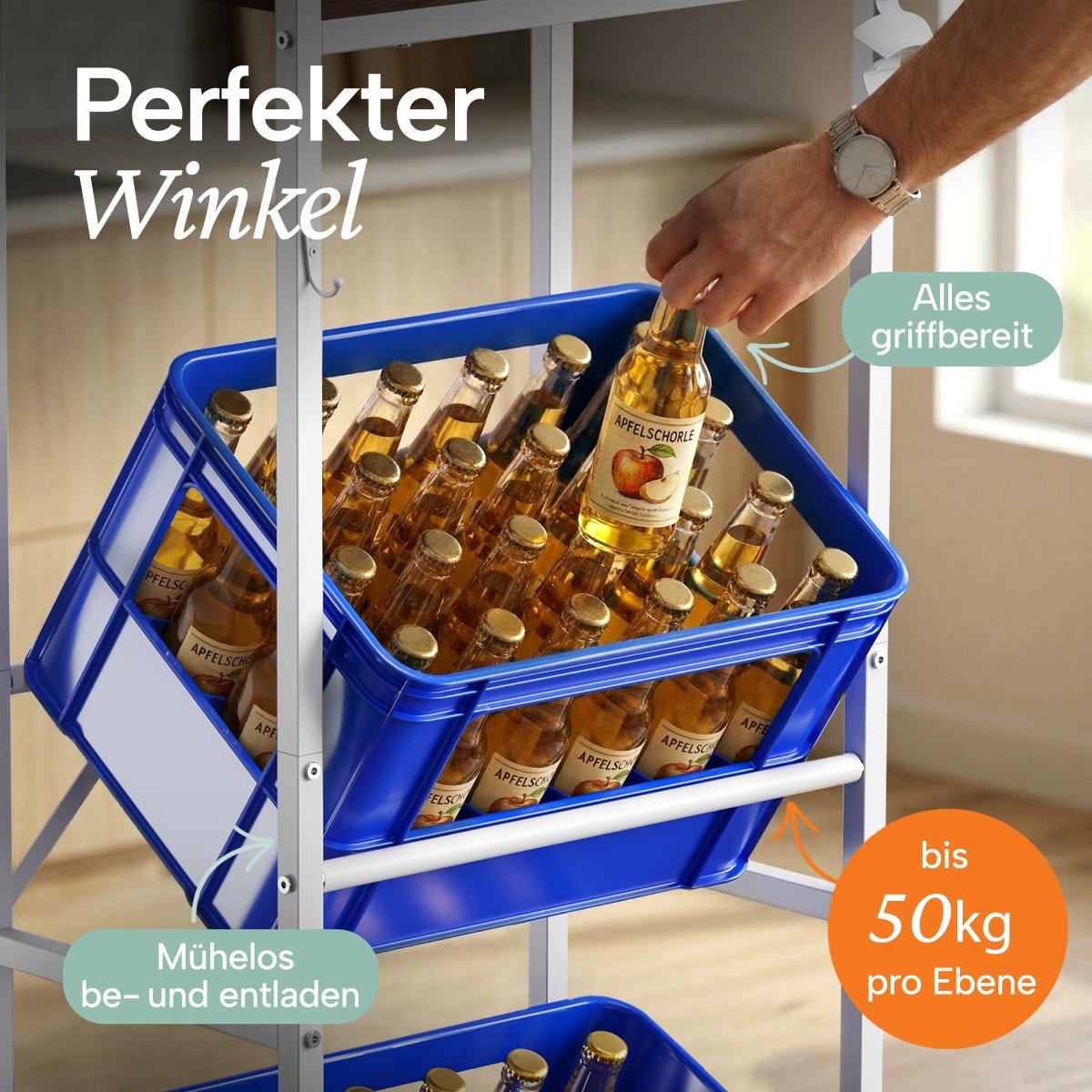 Getränkekistenregal Halldor mit Ablage &amp; Holzoptik - 