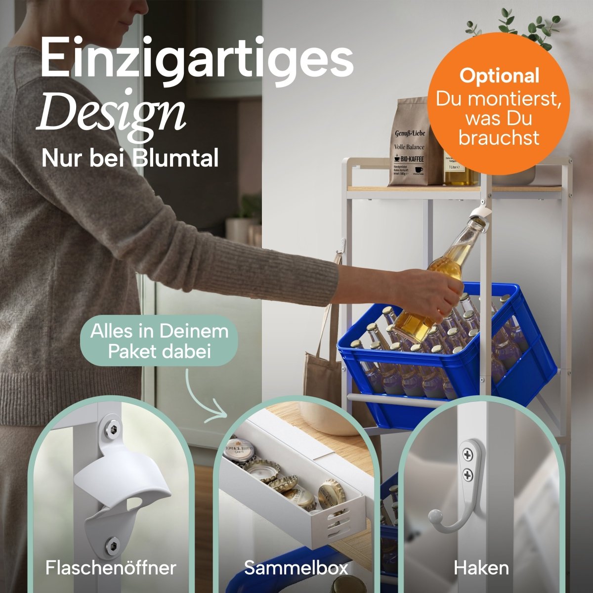 Getränkekistenregal Halldor mit Ablage &amp; Holzoptik - 