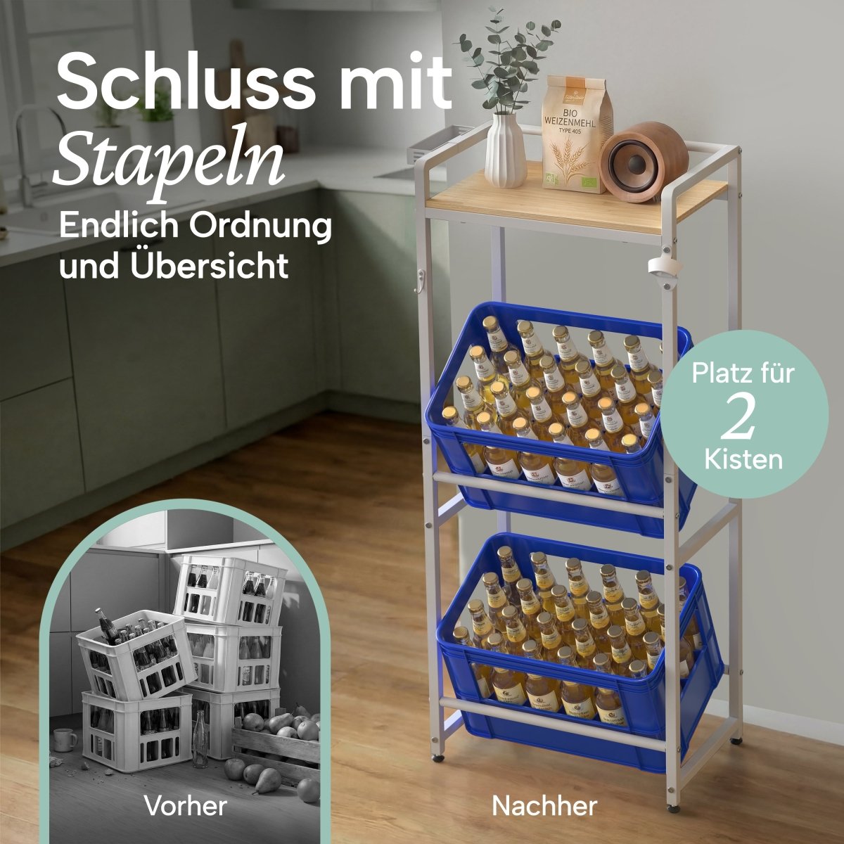 Getränkekistenregal Halldor mit Ablage &amp; Holzoptik - 