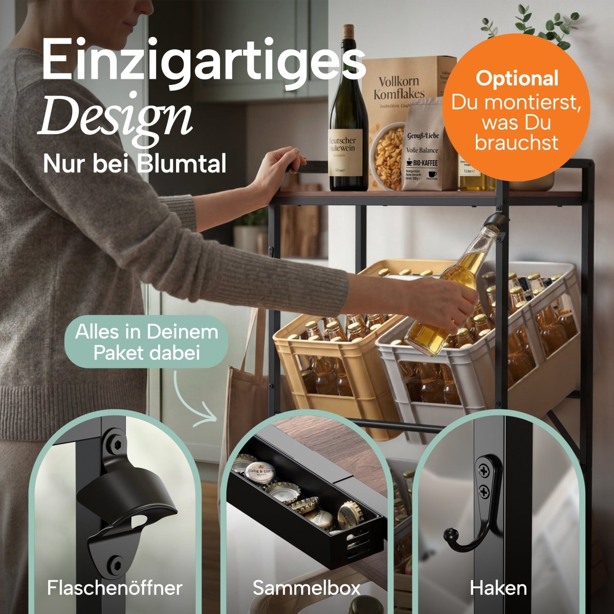 Getränkekistenregal Halldor mit Ablage &amp; Holzoptik - 