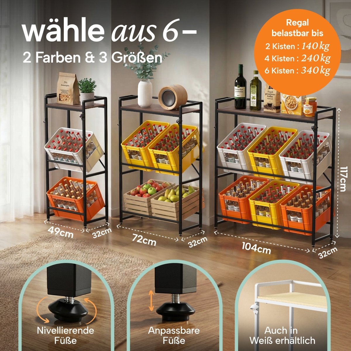 Getränkekistenregal Halldor mit Ablage &amp; Holzoptik - 