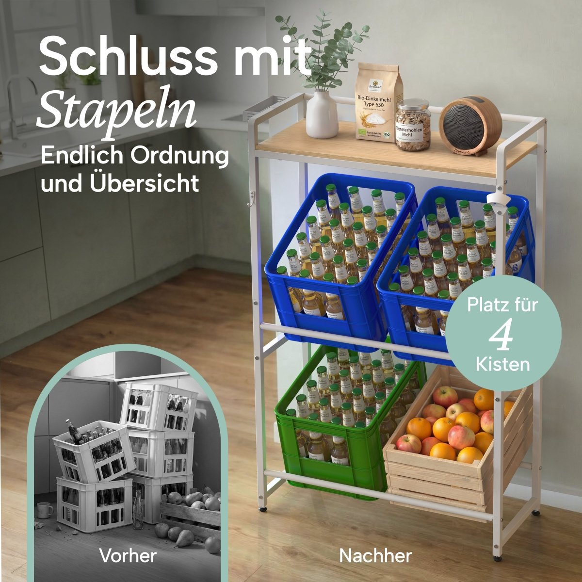 Getränkekistenregal Halldor mit Ablage &amp; Holzoptik - 