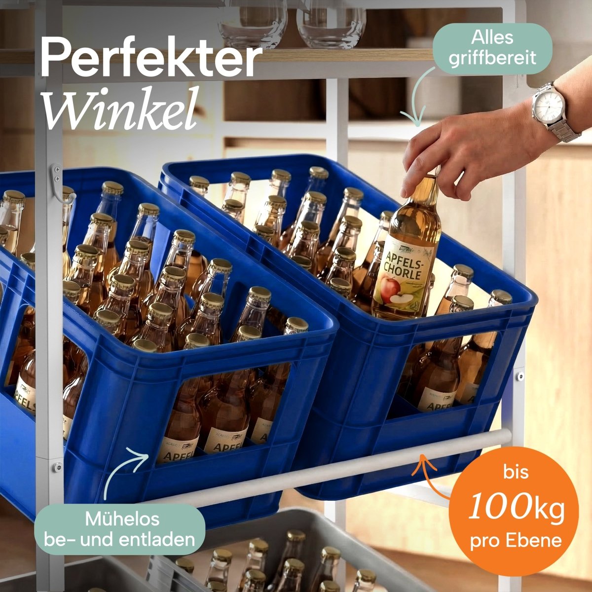 Getränkekistenregal Halldor mit Ablage &amp; Holzoptik - 