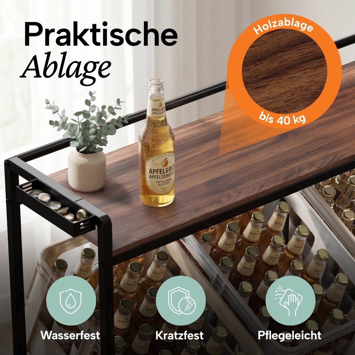 Getränkekistenregal Halldor mit Ablage &amp; Holzoptik - 