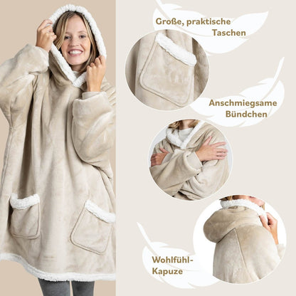 HOODIE DECKE - Oeko - TEX zertifizierter Kuschelpullover mit Kapuze - 