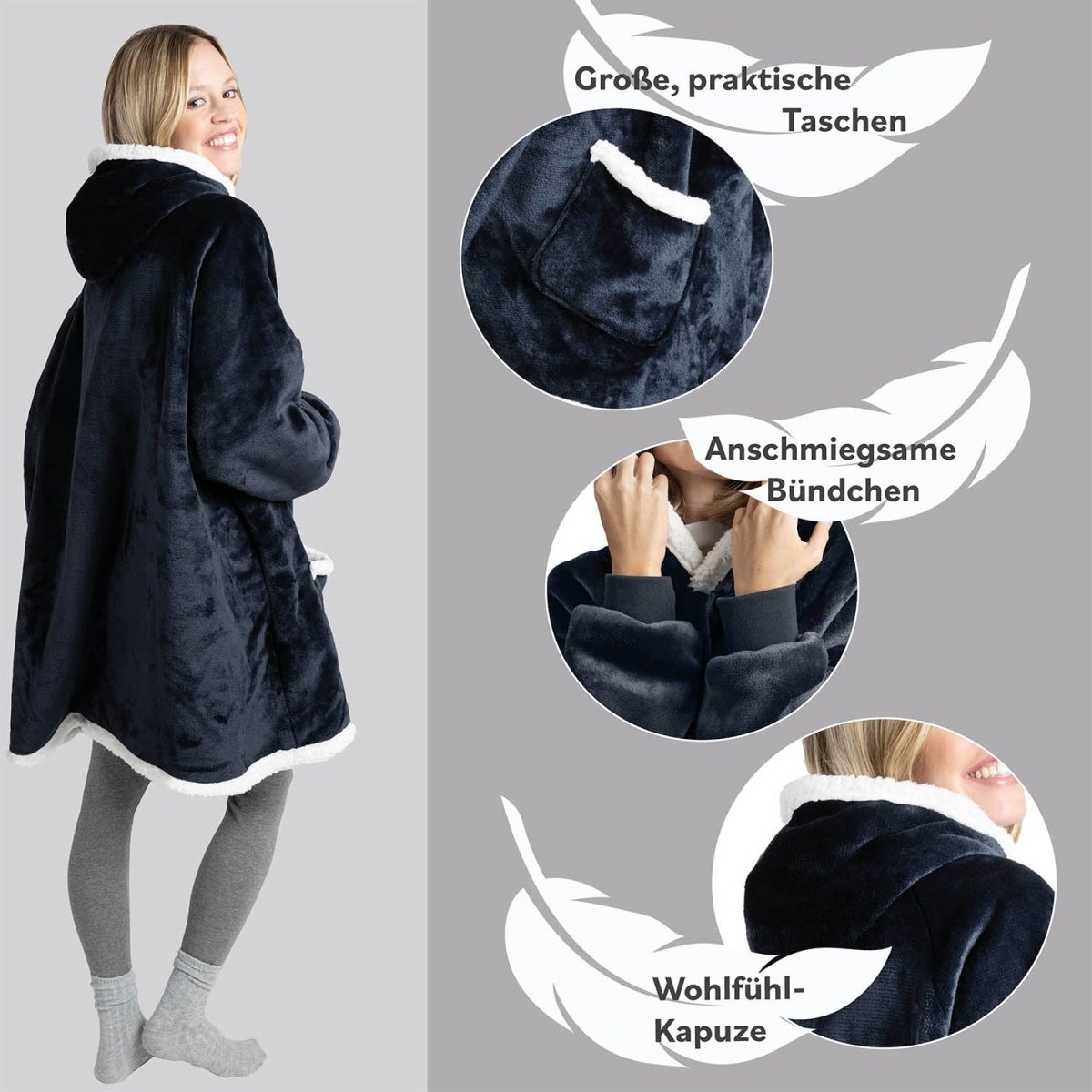HOODIE DECKE - Oeko - TEX zertifizierter Kuschelpullover mit Kapuze - 