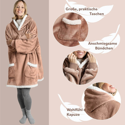 HOODIE DECKE - Oeko - TEX zertifizierter Kuschelpullover mit Kapuze - 