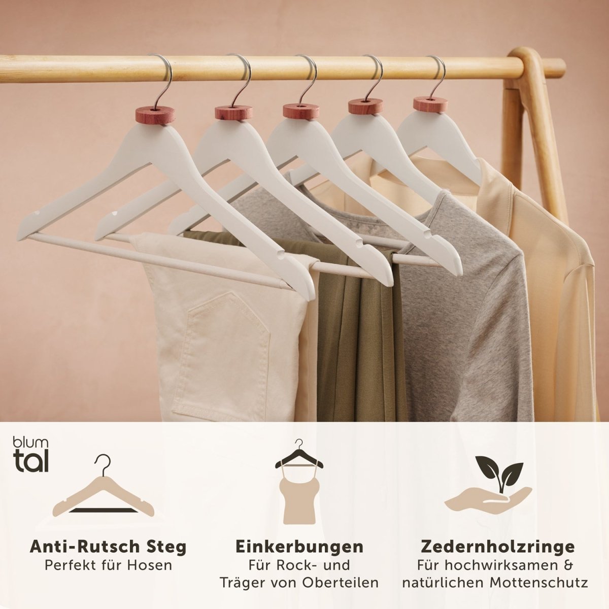KLEIDERBÜGEL Benjamin - aus Holz mit Rockkerbe und Hosensteg - 