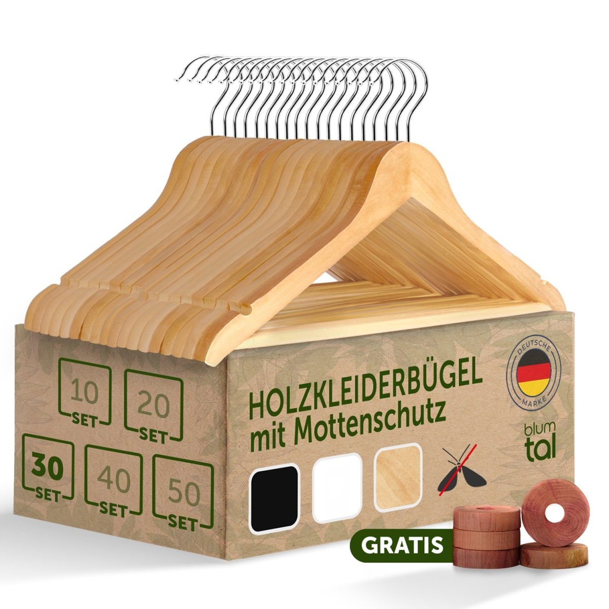 KLEIDERBÜGEL Benjamin - aus Holz mit Rockkerbe und Hosensteg - 