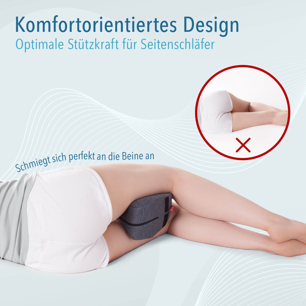 KNIEKISSEN für Seitenschläfer aus Memory Foam, Oeko - Tex Zertifiziert - 
