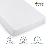 Matratze mit weißem Matratzenschoner gekennzeichnet mit &
