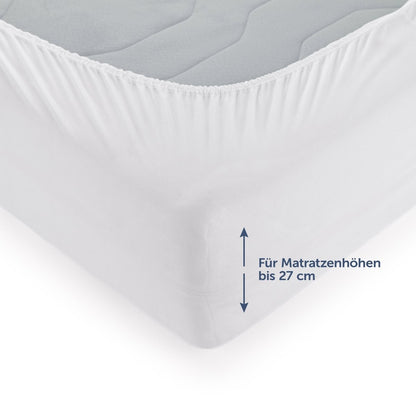 Nahaufnahme des Matratzenschoners auf einer Matratze mit Hinweis &