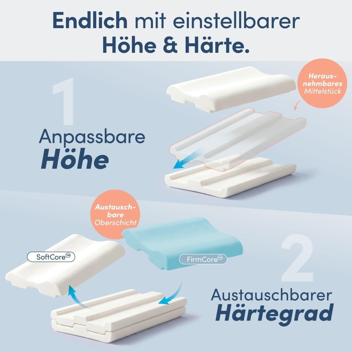 MEMORY FOAM KISSEN - Orthopädisches Nackenstützkissen, Höhenverstellbar-