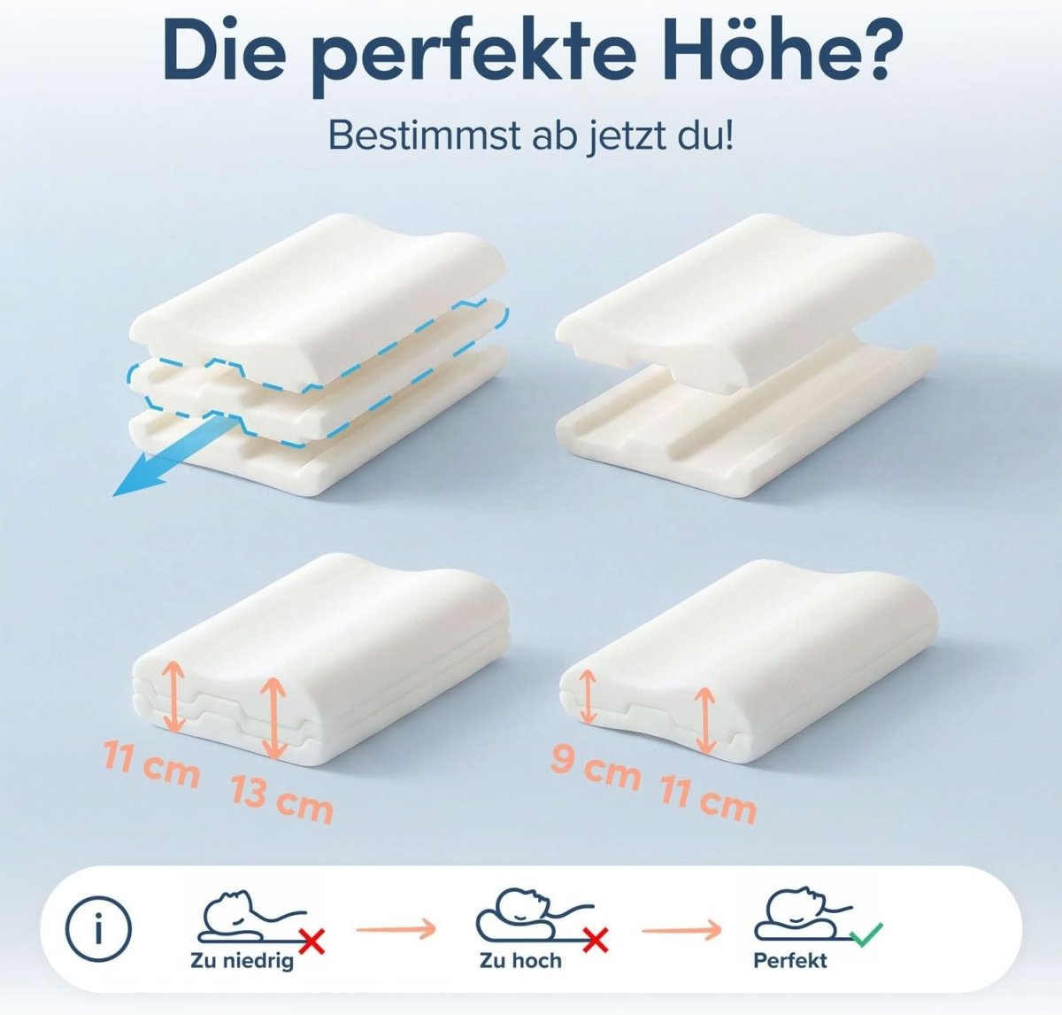 MEMORY FOAM KISSEN - Orthopädisches Nackenstützkissen, Höhenverstellbar-