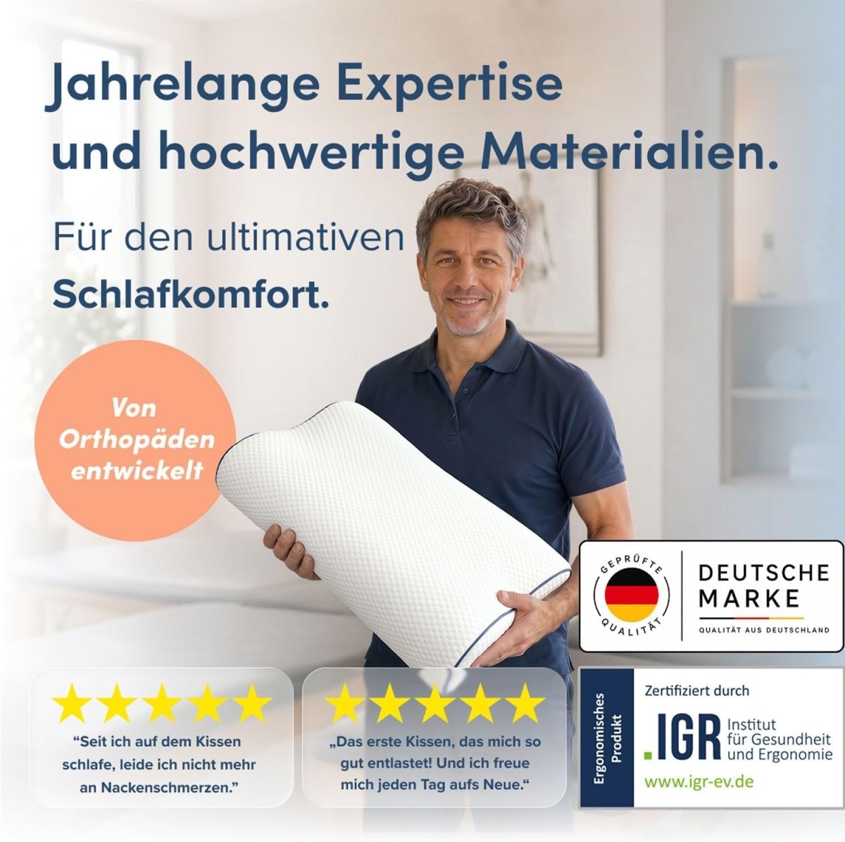 MEMORY FOAM KISSEN - Orthopädisches Nackenstützkissen, Höhenverstellbar-