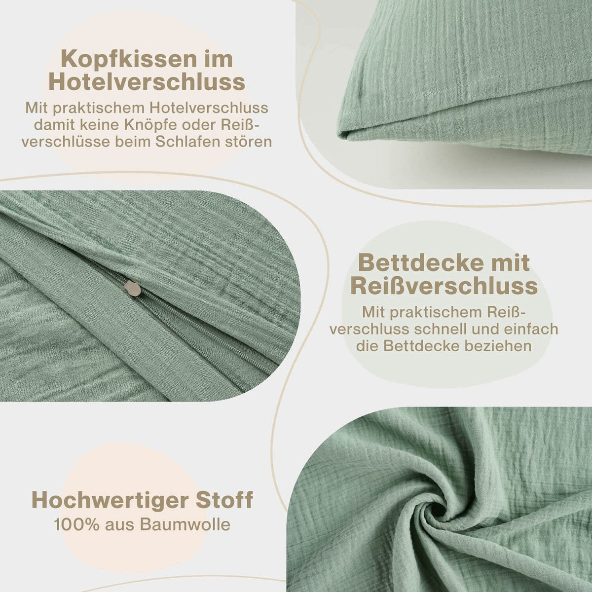 Musselin BETTWÄSCHE Vili aus Baumwolle, Oeko - Tex Zertifiziert - 