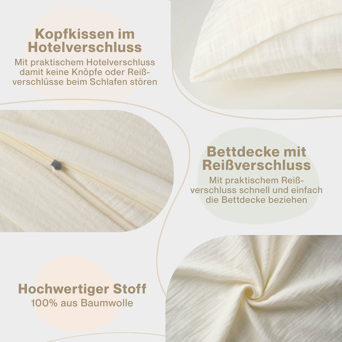 Musselin BETTWÄSCHE Vili aus Baumwolle, Oeko - Tex Zertifiziert - 