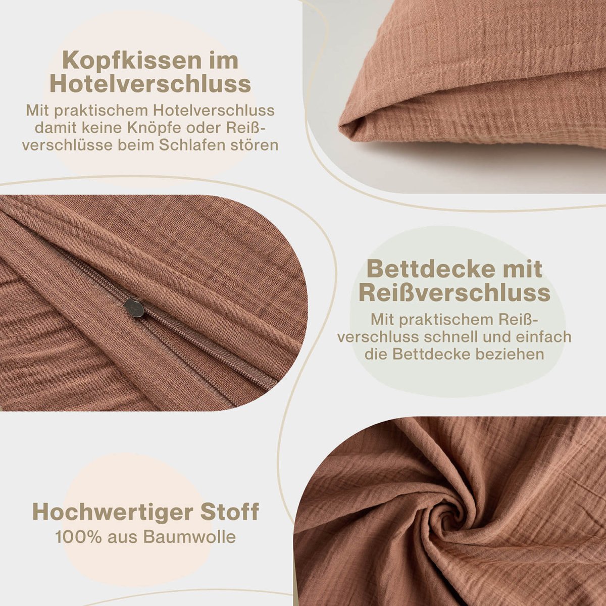 Musselin BETTWÄSCHE Vili aus Baumwolle, Oeko - Tex Zertifiziert - 