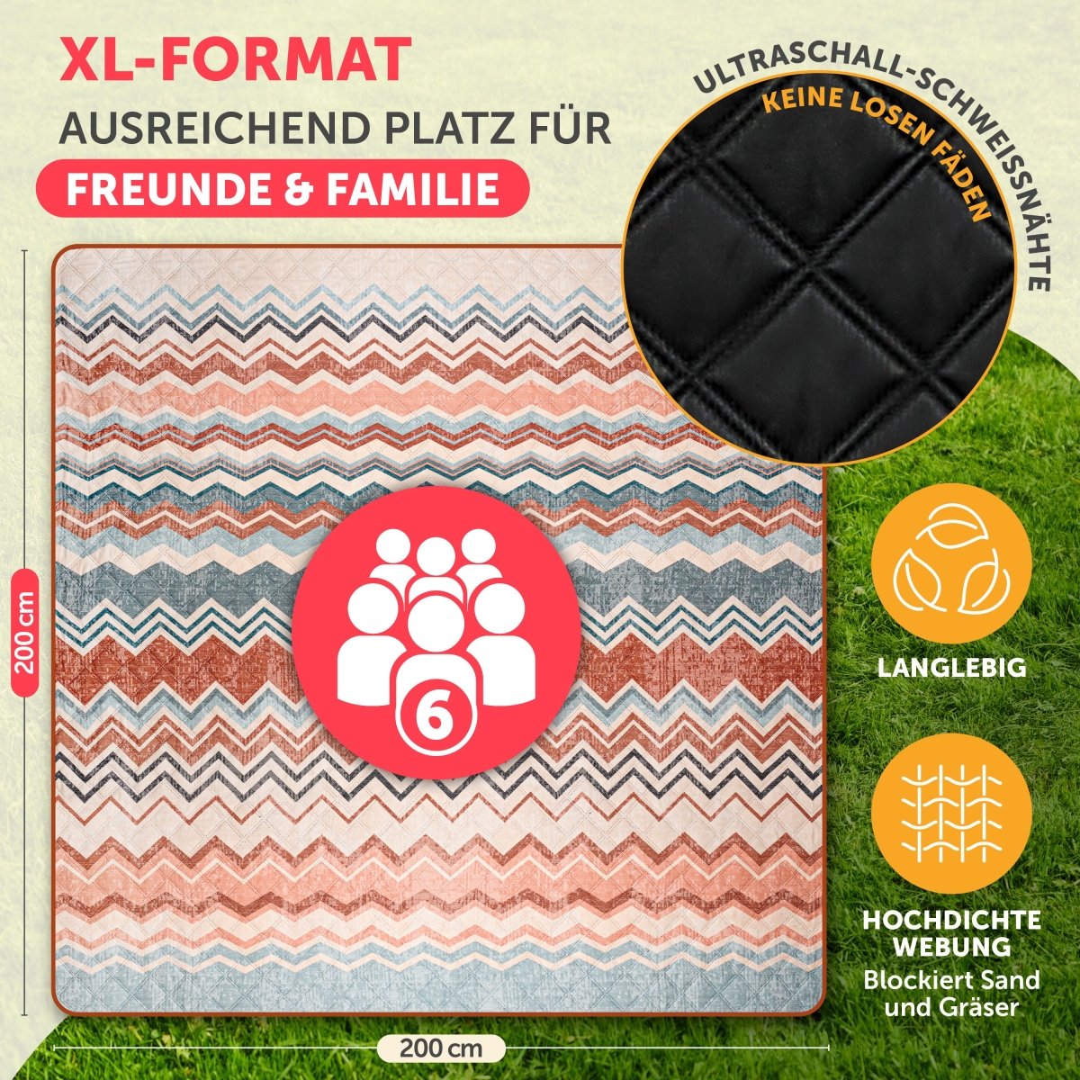 PREMIUM PICKNICKDECKE Wasserabweisend - leicht Waschbar - 